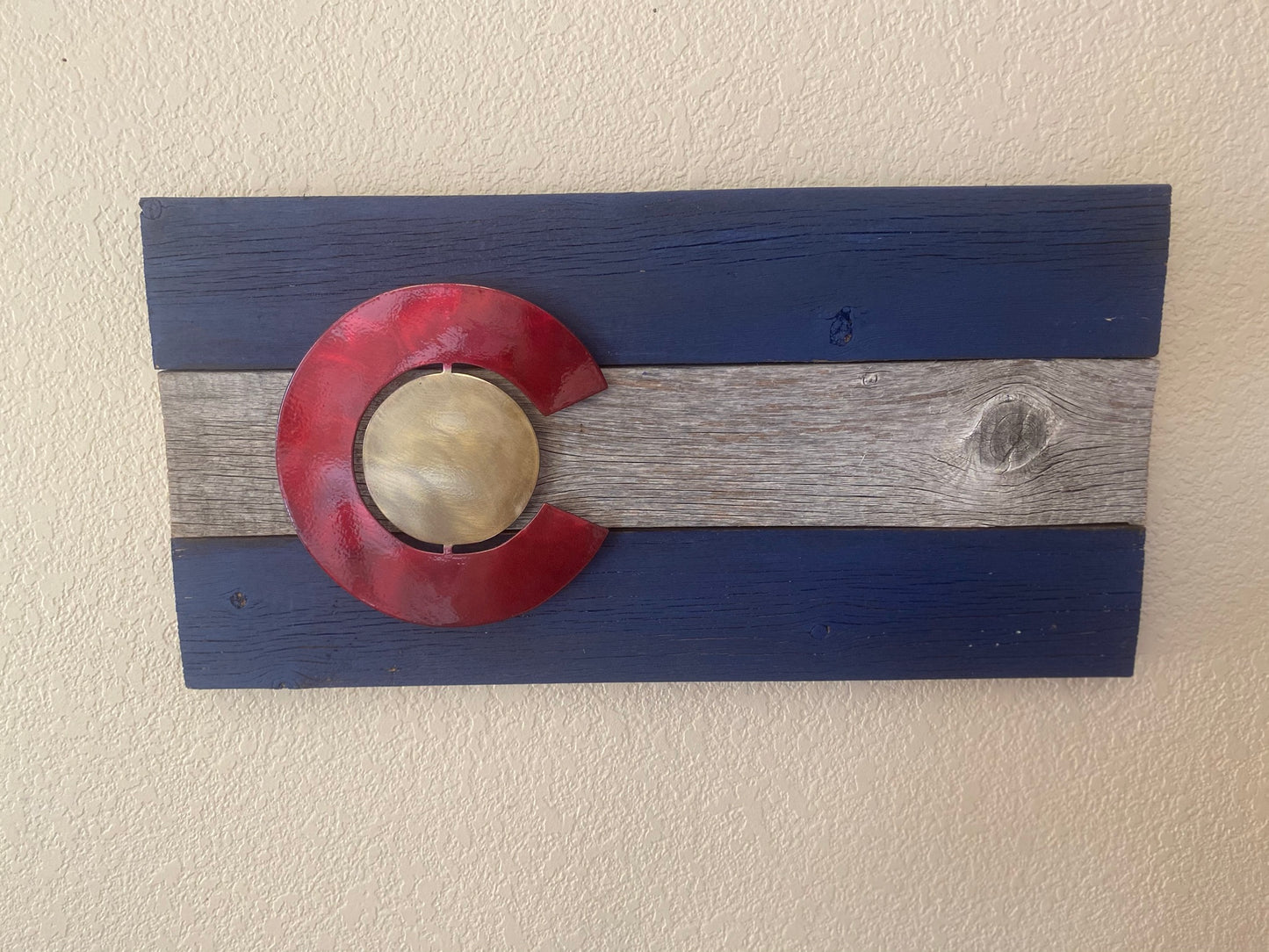 Colorado Flag on Reclaimed Wood with Metal 'C'