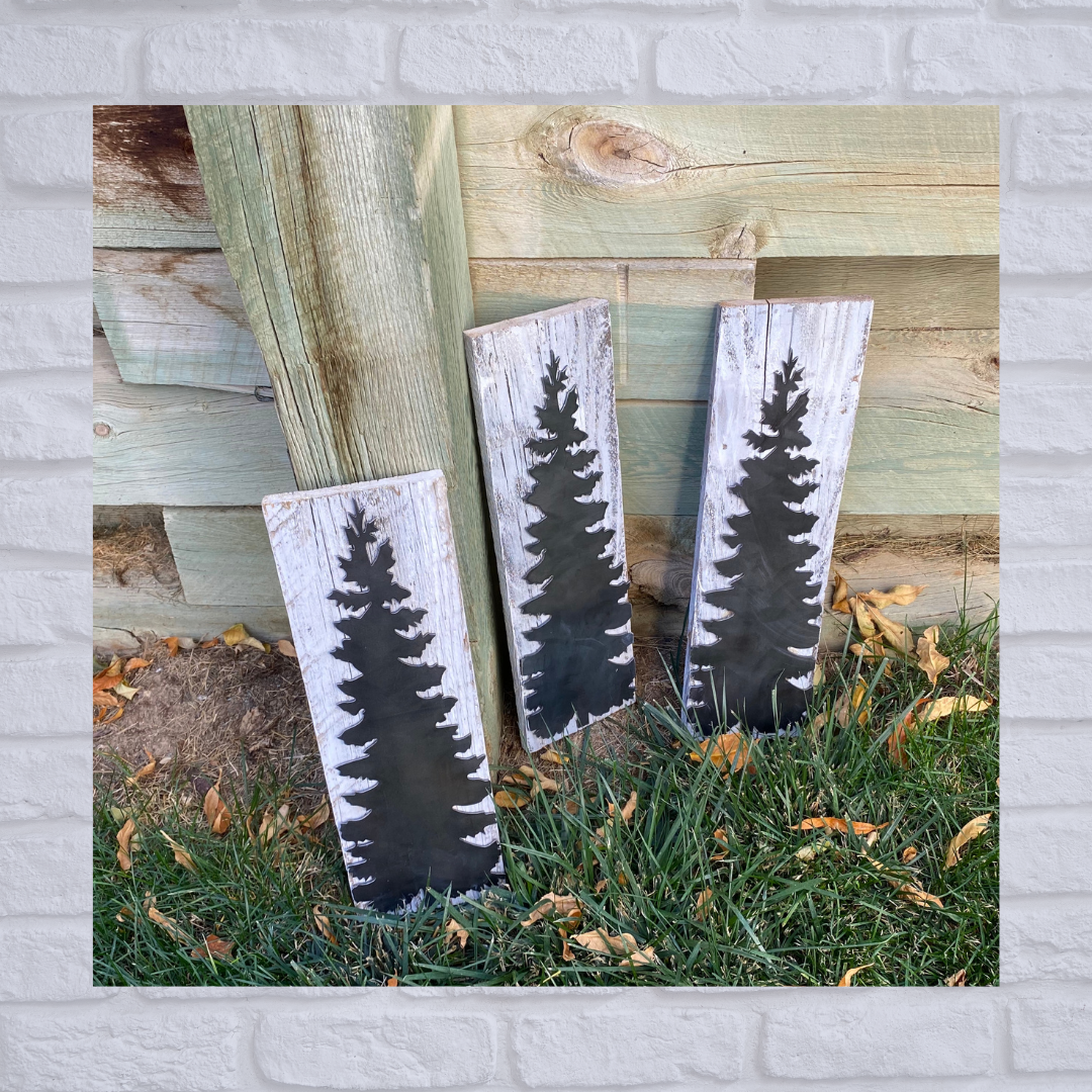 Christmas Trees on White Washed Wood