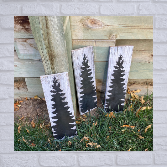 Christmas Trees on White Washed Wood