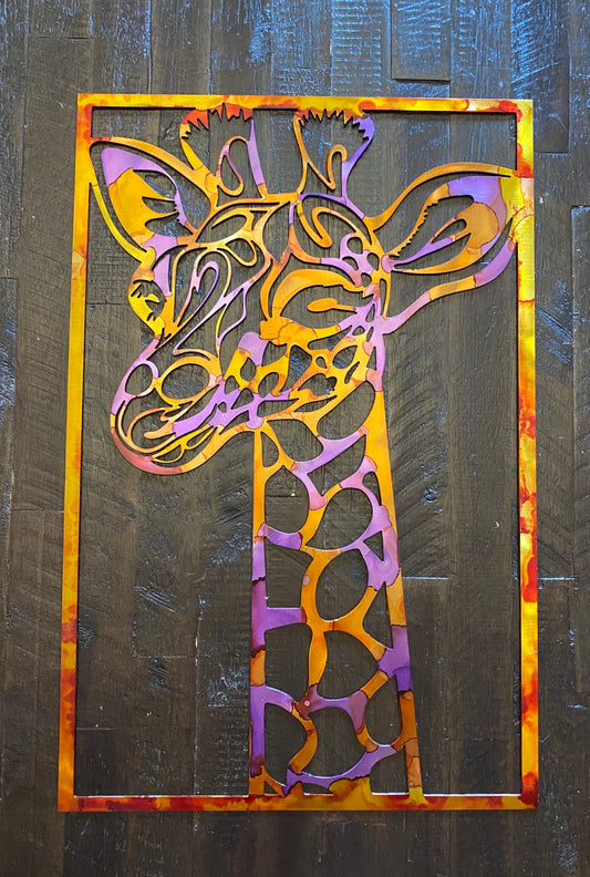 Hand-Painted Alcohol Ink Giraffe Sign